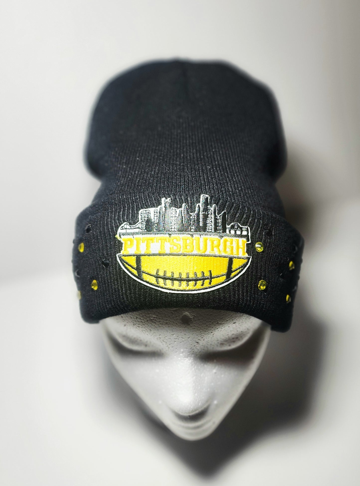 Pittsburgh Black & Gold Beanie Hat — Gold Detail Statement Cap