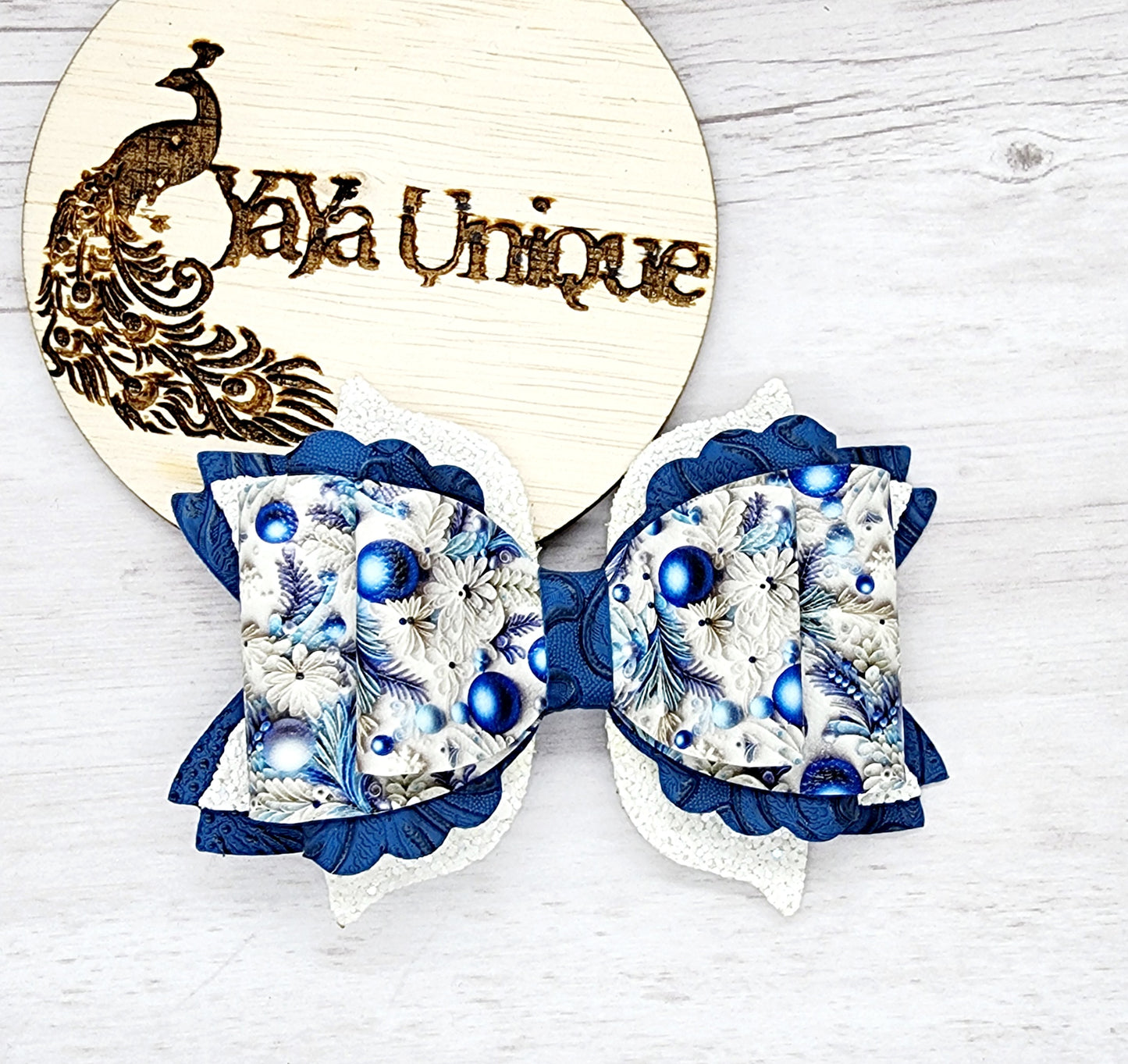 Blue Christmas Quill Bow