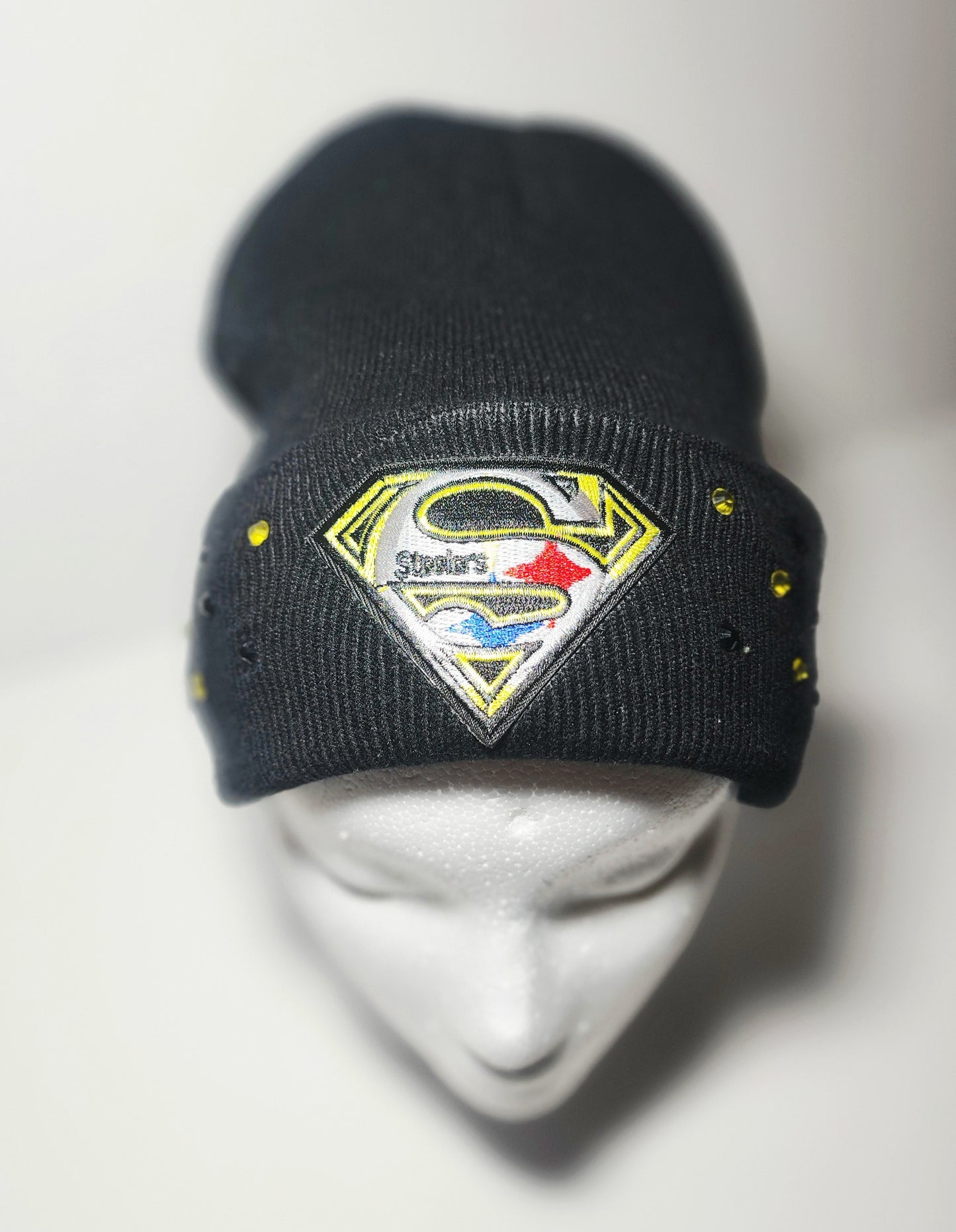 Pittsburgh Black & Gold Beanie Hat — Gold Detail Statement Cap