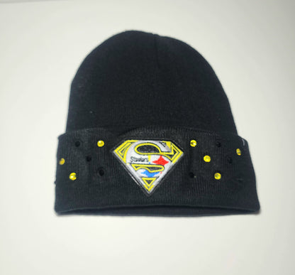 Pittsburgh Black & Gold Beanie Hat — Gold Detail Statement Cap